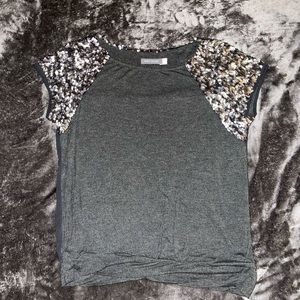 Mint Velvet Sequin Sleeve T-Shirt, Grey